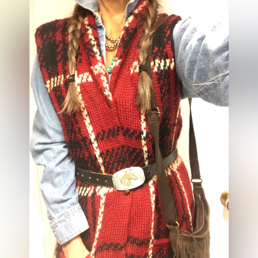 Vintage Eddie Bauer Red Plaid Wool Vest size Large